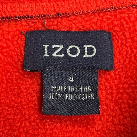 Izod Kids Size 4 Navy Fleece 1/4 Zip Pullover With Red Striped Sleeves - Picture 7 of 10